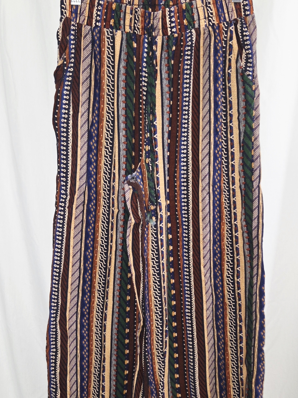 Boho Tribal Striped Wide Leg Pants Size L XL Elastic Waist Viscose